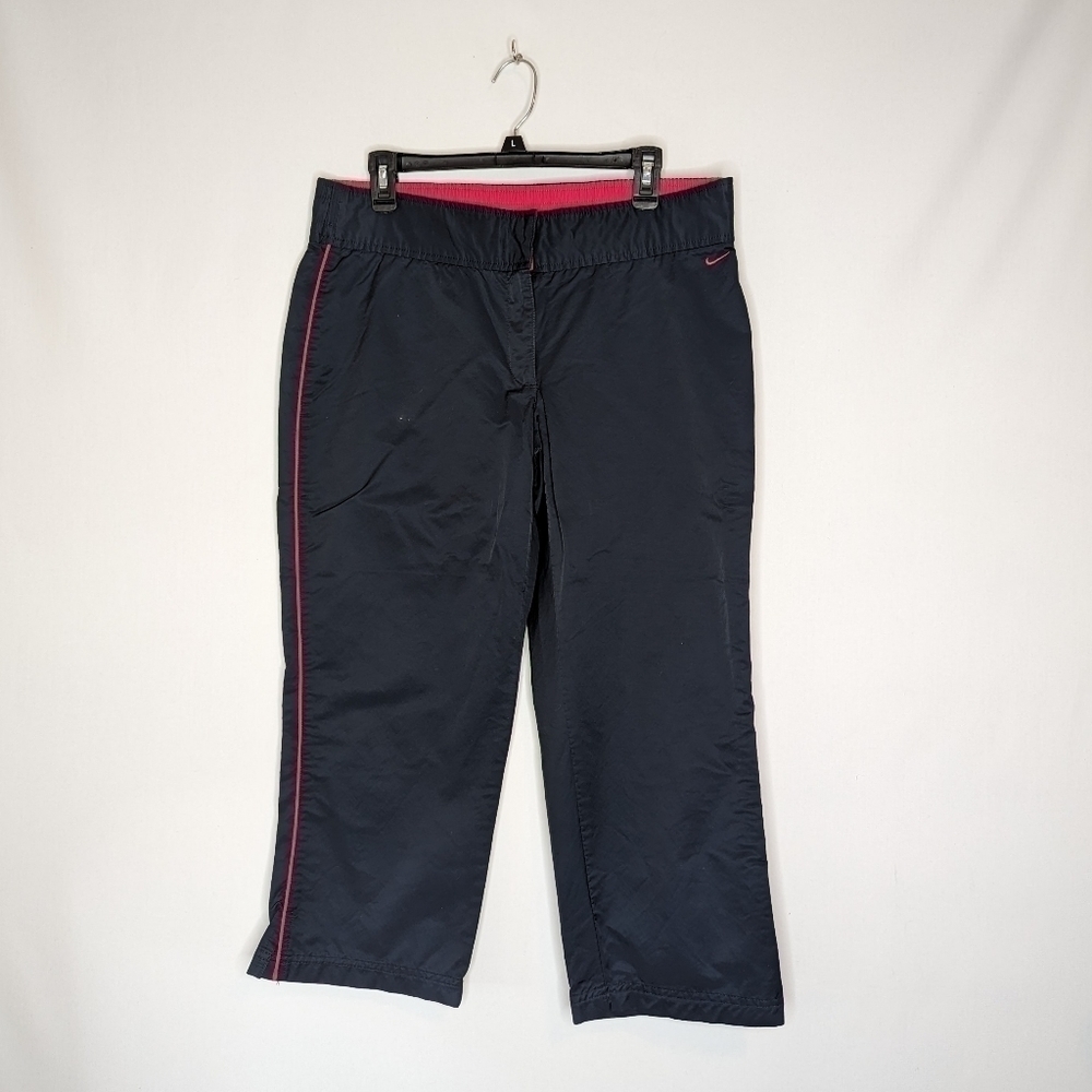 Navy Pink Striped Workout Cropped Pants - Picture 3 of 11